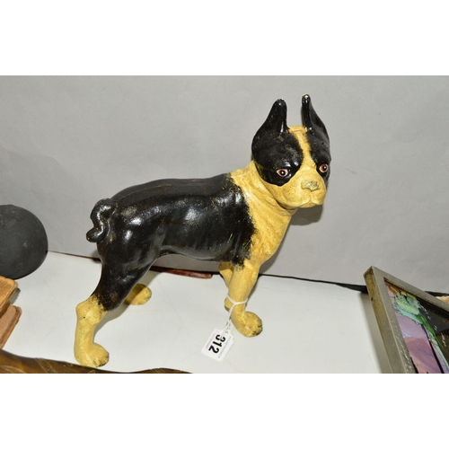 812 - A CAST IRON BOSTON TERRIER DOORSTOP, after 'Hubley', approximate height 25cm