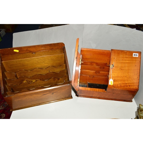 815 - A VICTORIAN STATIONARY BOX, with sloping front opening doors, fitted interior, approximate length 39... 