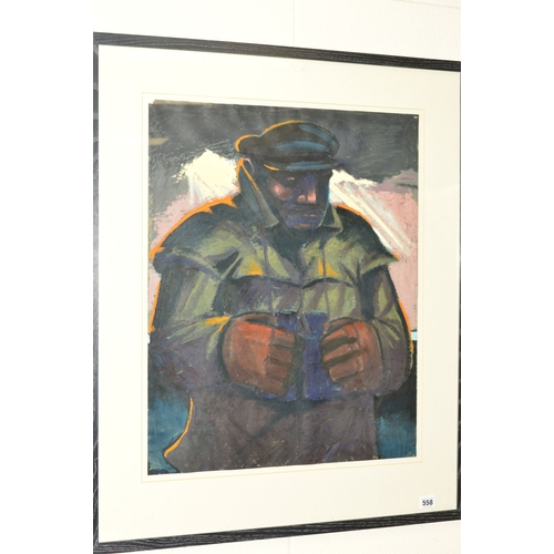 558 - BLAIR ANDERSON (BRITISH 1967) 'FISHERMAN STUDY II', a portrait of a male figure holding binoculars, ... 