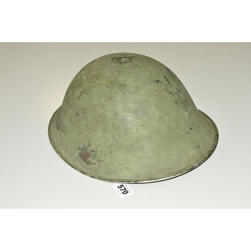 570 - A BRITISH ARMY ISSUE MKIV CIRCA 1950-60 HELMET, with liner, strap etc