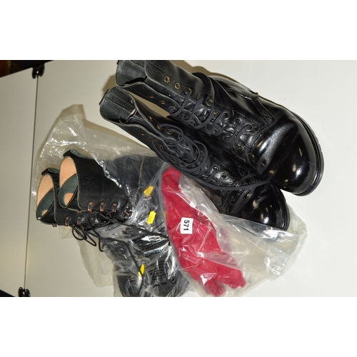 571 - TWO PAIRS OF BRITISH ARMY BLACK COMBAT LEATHER BOOTS, both size 9, one pair has been highly bulled f... 