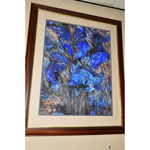 595 - ARTHUR BERRY (1925-1994) abstract still life of blue flowers, signed top left, dated (19)88 watercol... 