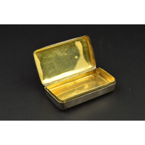 114 - A GEORGE III SILVER RECTANGULAR SNUFF BOX, plain case, gilt interior, makers Richard Lockwood & John... 