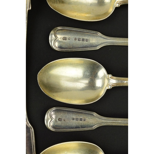 128 - A MATCHED SET OF SIX 19TH CENTURY SILVER FIDDLE AND THREAD PATTERN TABLESPOONS, comprising a set of ... 