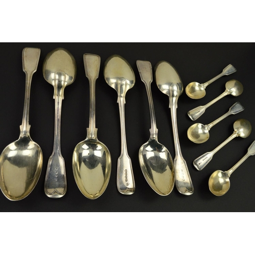 128 - A MATCHED SET OF SIX 19TH CENTURY SILVER FIDDLE AND THREAD PATTERN TABLESPOONS, comprising a set of ... 