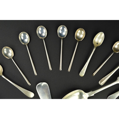 129 - A PARCEL OF 18TH, 19TH AND 20TH CENTURY SILVER FLATWARE, including Old English and Fiddle patterns, ... 