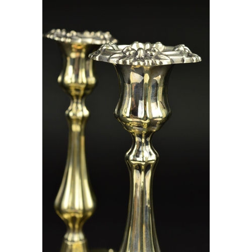 134 - A PAIR OF LATE 19TH CENTURY NEO-CLASSICAL STYLE SHEFFIELD PLATE CANDLESTICKS, detachable sconces, ta... 