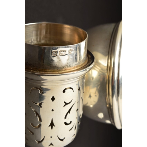 147 - A GEORGE VI SILVER SUGAR CASTER, of baluster form, knop finial above domed pull off cover with folia... 