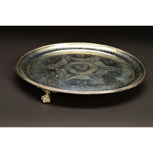 160 - A VICTORIAN SILVER SALVER, of circular form, beaded rim, engraved with roundels, swags and other Neo... 