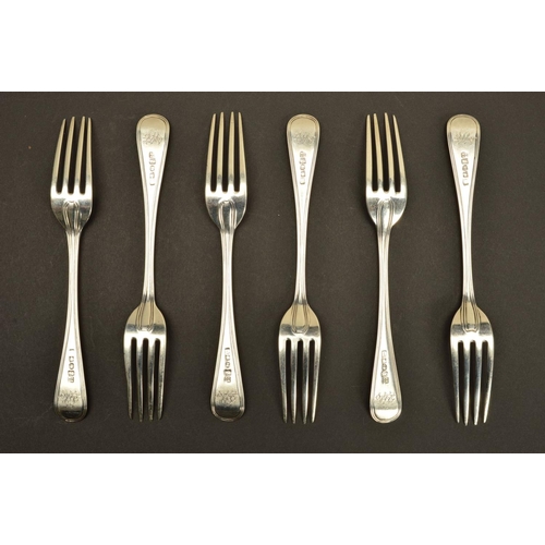 172 - A SET OF GEORGE IV PROVINCIAL SILVER OLD ENGLISH THREAD PATTERN DESSERT FORKS, engraved initials, ma... 