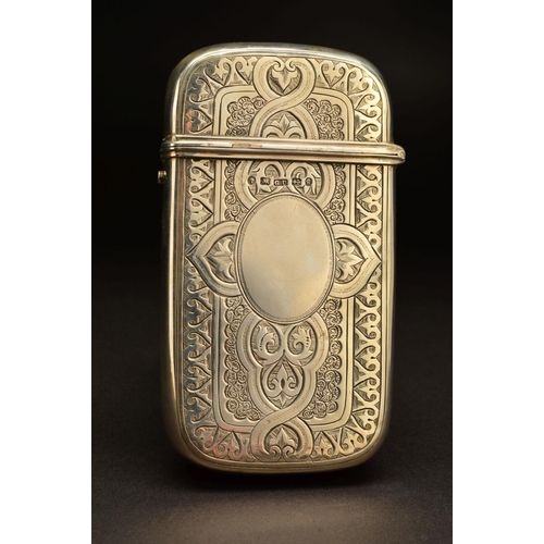 174 - A VICTORIAN SILVER CIGAR CASE, of rounded rectangular form, engraved decoration with raised oval car... 