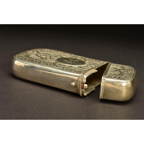 174 - A VICTORIAN SILVER CIGAR CASE, of rounded rectangular form, engraved decoration with raised oval car... 