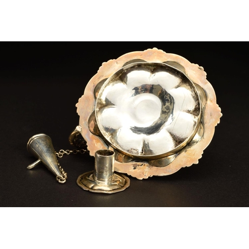 175 - A WILLIAM IV SILVER TAPER STICK, shaped octagonal detachable sconce on an urn shaped pedestal holder... 