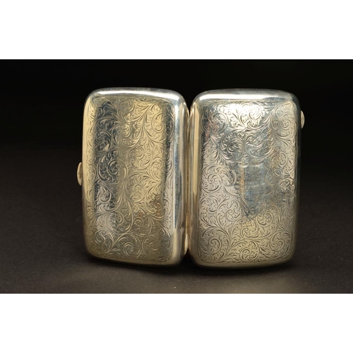 178 - A GEORGE V SILVER RECTANGULAR CIGAR CASE, rounded corners and bowed back, foliate scroll decoration,... 