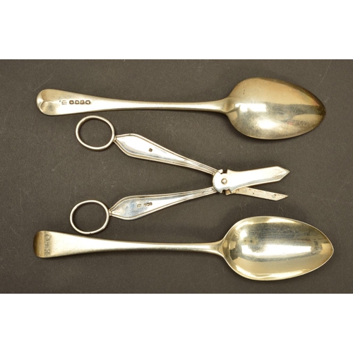 212 - A PAIR OF GEORGE III SILVER OLD ENGLISH PATTERN TABLESPOONS, engraved initials E*Q, makers William E... 