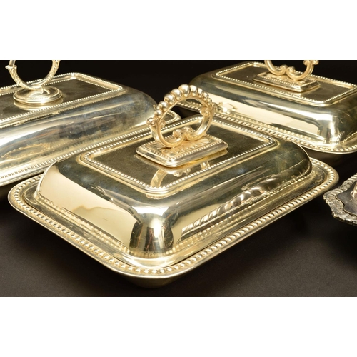 224 - FOUR LATE 19TH/EARLY 20TH CENTURY SILVER PLATED ENTREE DISHES AND COVERS, comprising a pair with bea... 