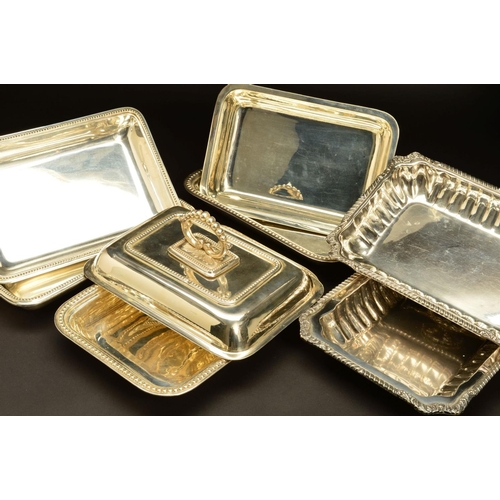 224 - FOUR LATE 19TH/EARLY 20TH CENTURY SILVER PLATED ENTREE DISHES AND COVERS, comprising a pair with bea... 