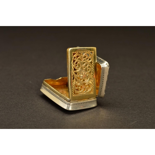 231 - A GEORGE IV SILVER RECTANGULAR VINAIGRETTE BY NATHANIEL MILLS, foliate border surrounding pin prick ... 