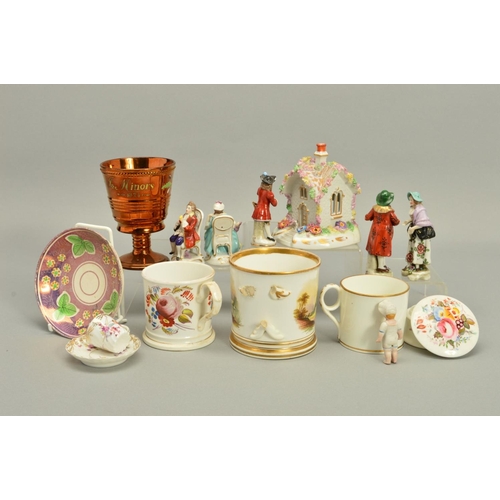 239 - A COLLECTION OF EARLY 19TH TO EARLY 20TH CENTURY POTTERY AND PORCELAIN, including copper lustre pott... 