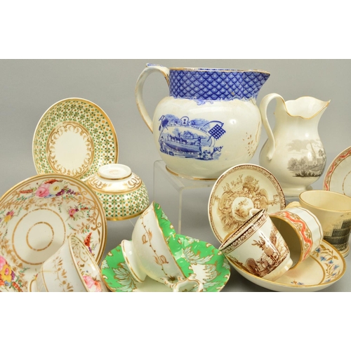 240 - A GROUP OF 19TH CENTURY TRANSFER PRINTED WARES AND ENGLISH PORCELAIN TEA CUPS AND SAUCERS, to includ... 