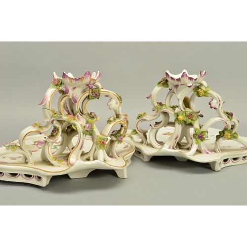 242 - A PAIR OF 18TH CENTURY VIENNA PORCELAIN TABLE CENTREPIECES, of Rococo form, with a wavy rimmed shall... 