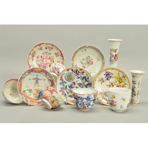 256 - A LATE 18TH CENTURY CHINESE EXPORT PORCELAIN TEA BOWL AND SAUCER, decorated with circus performers, ... 