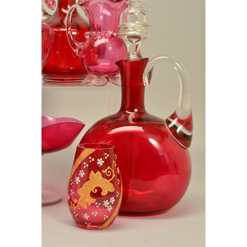 269 - A COLLECTION OF 19TH AND 20TH CENTURY CRANBERRY GLASS, to include decanters, jugs, vases, etc, toget... 