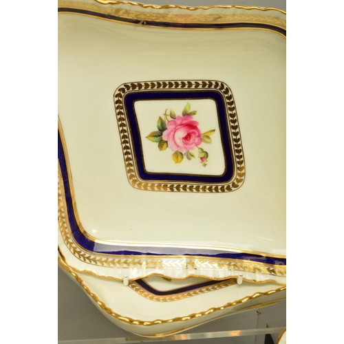 278 - A CAULDON CHINA PART DESSERT SERVICE, hand painted roses to the centres surrounded by bands of gilt ... 