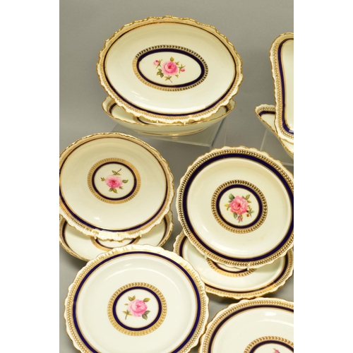 278 - A CAULDON CHINA PART DESSERT SERVICE, hand painted roses to the centres surrounded by bands of gilt ... 