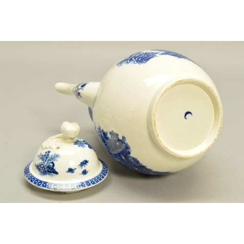 285 - A LATE 18TH CENTURY CAUGHLEY COFFEE POT AND COVER, transfer printed in blue with Fisherman and Cormo... 