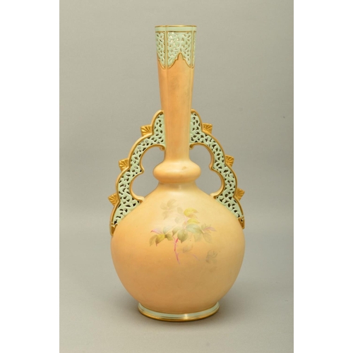 295 - A GRAINGER & CO WORCESTER TWIN HANDLED VASE, shape No.G60, reticulated decoration to the top of the ... 