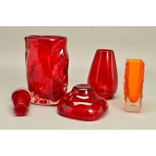 311 - A COLLECTION OF WHITEFRIARS RUBY STUDIO GLASS, to include a knobbly vase, pattern No.9609, a small b... 