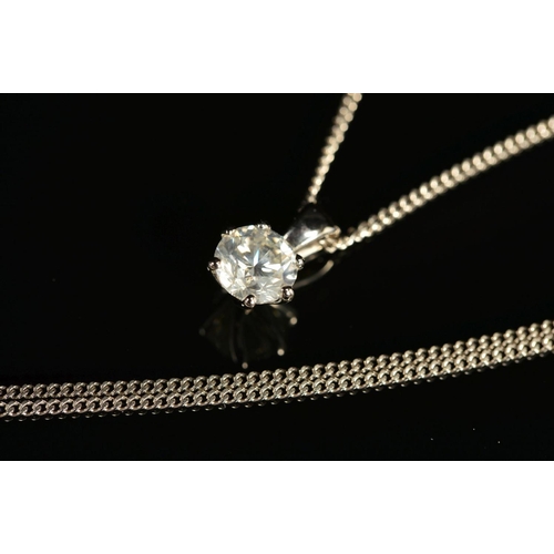 38 - A MODERN SINGLE STONE DIAMOND PENDANT, a modern round brilliant cut diamond, together with an HRD di... 