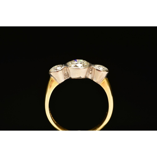 48 - AN 18CT GOLD THREE STONE DIAMOND RING, designed as three brilliant cut diamonds within collet settin... 