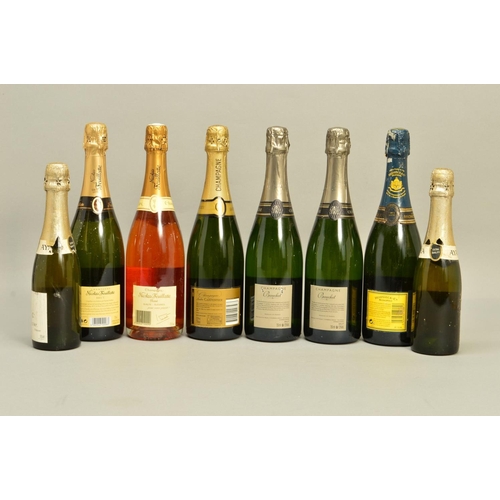 482 - SIX BOTTLES OF CHAMPAGNE, and two half-bottles of Champagne comprising two bottles of Nicholas Feuil... 