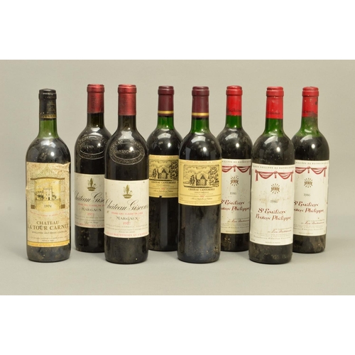 484 - EIGHT BOTTLES OF FINE FRENCH RED WINE, comprising two bottles of Chateau Giscours Margaux 1977 Grand... 