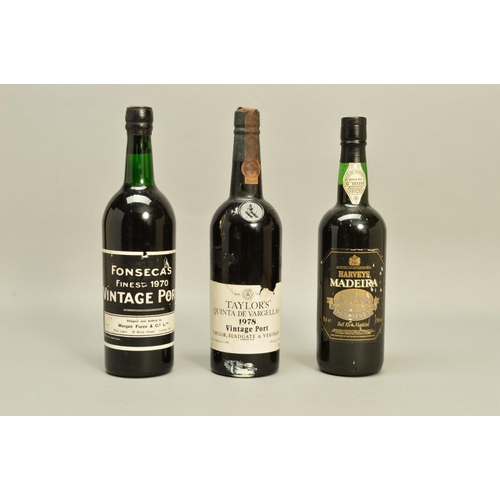 490 - TWO BOTTLES OF VINTAGE PORT AND A BOTTLE OF MADEIRA, comprising a bottle of Taylor's Quinta de Varge... 