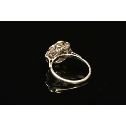 51 - A DIAMOND CLUSTER RING, the central brilliant cut diamond within a surround of eight brilliant cut d... 