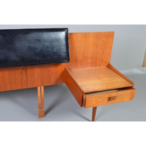 590 - IB KOFOD LARSEN, FOR GPLAN DANISH RANGE, a teak double headboard/nightstand, with black vinyl head r... 