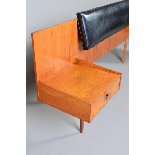 590 - IB KOFOD LARSEN, FOR GPLAN DANISH RANGE, a teak double headboard/nightstand, with black vinyl head r... 