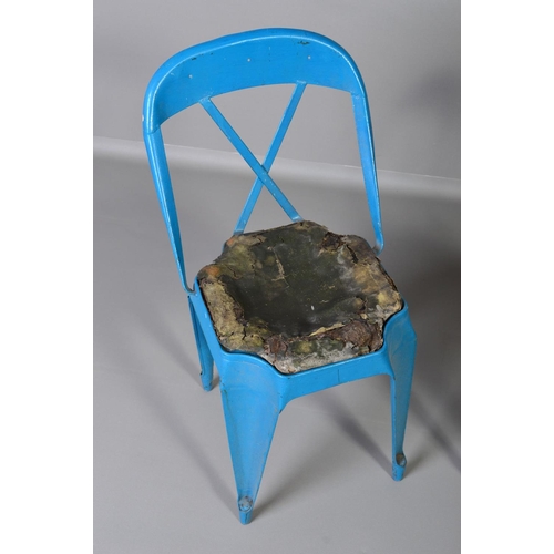 592 - AN VINTAGE EVERTAUT INDUSTRIAL GREEN PAINTED STACKING CHAIR, maker's label to reverse of seat, toget... 