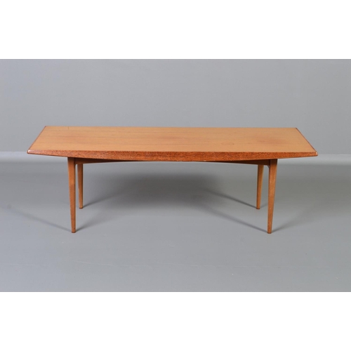 593 - GORDON RUSSELL, BROADWAY WORKS, a teak coffee table, with shaped sides on four square tapering legs,... 