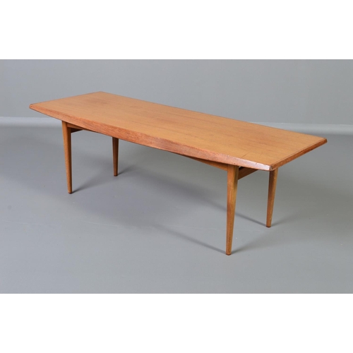 593 - GORDON RUSSELL, BROADWAY WORKS, a teak coffee table, with shaped sides on four square tapering legs,... 