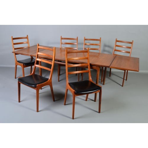 594 - KAI KRISTIANSEN FOR KORUP STOLEFABRIK, a set of six 1960's ladderback chairs covered with black viny... 