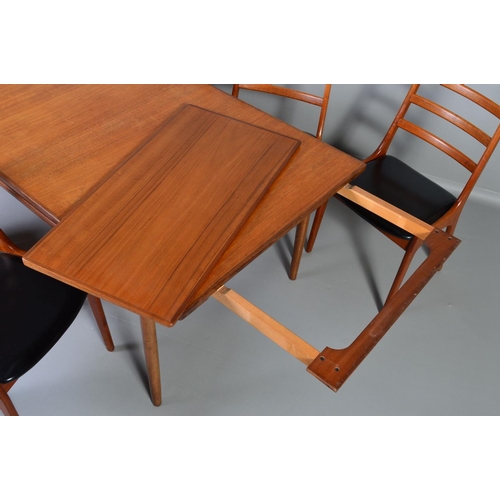 594 - KAI KRISTIANSEN FOR KORUP STOLEFABRIK, a set of six 1960's ladderback chairs covered with black viny... 