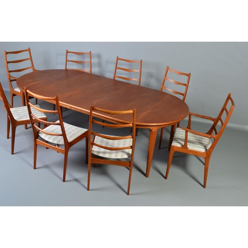 597 - ULDUM MOBELFABRIK, a teak extending dining table, the ends of a half moon design and two leaves with... 