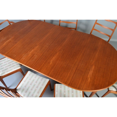 597 - ULDUM MOBELFABRIK, a teak extending dining table, the ends of a half moon design and two leaves with... 