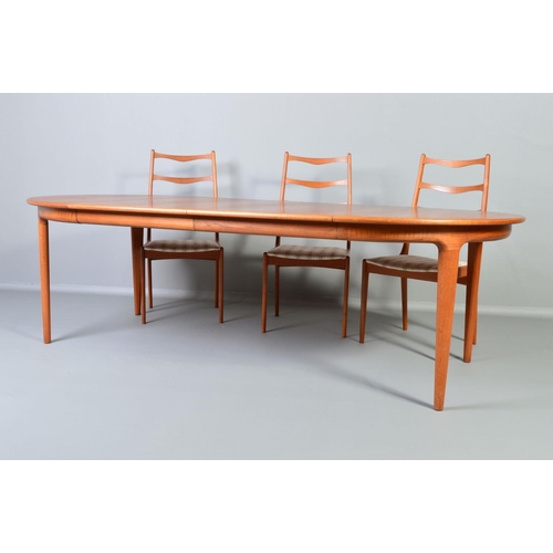 597 - ULDUM MOBELFABRIK, a teak extending dining table, the ends of a half moon design and two leaves with... 