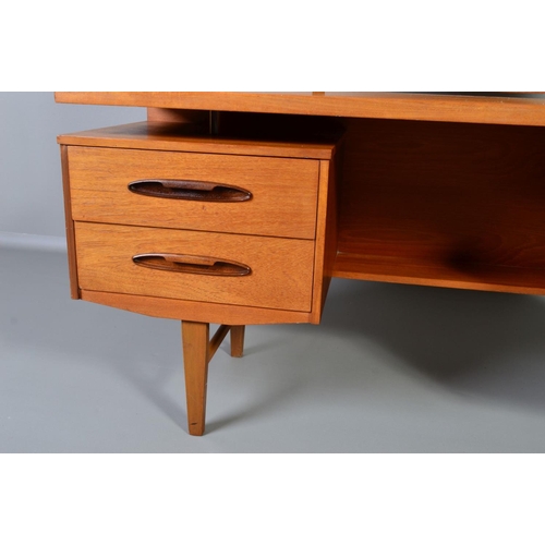 599 - A GPLAN STYLE DRESSING TABLE, with a rectangular mirror, above flanked by two drawers to each side o... 