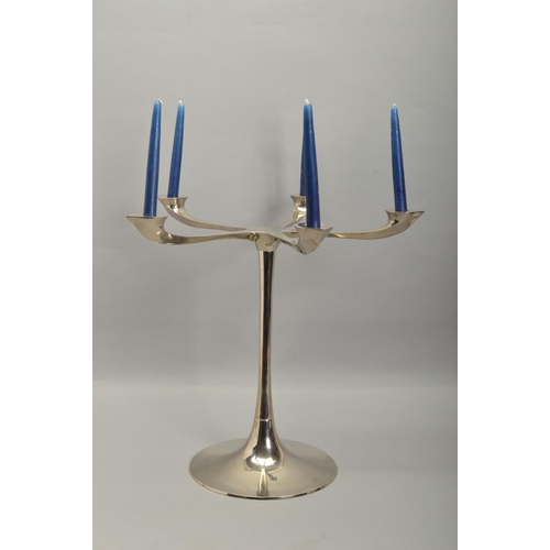 602 - A MID 20TH CENTURY CHROME FIVE BRANCH CANDELABRA, height 48.5cm